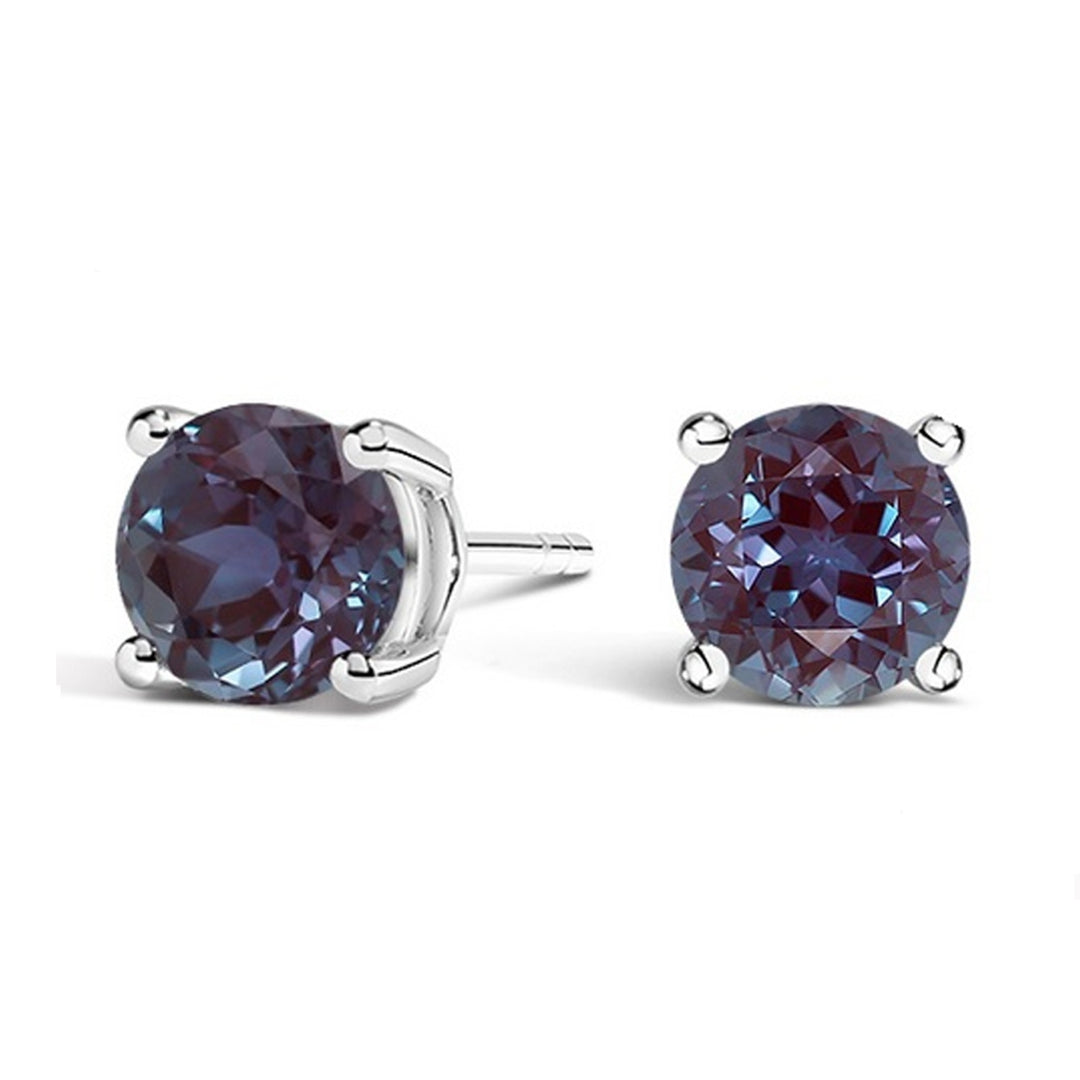 Paris Jewelry 14k White Gold Alexandrite Stud Earrings 3MM 4MM Gift Boxed Image 1