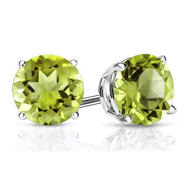 Paris Jewelry 14k White Gold Push Back Round Peridot Stud Earrings (3MM) Plated Image 1