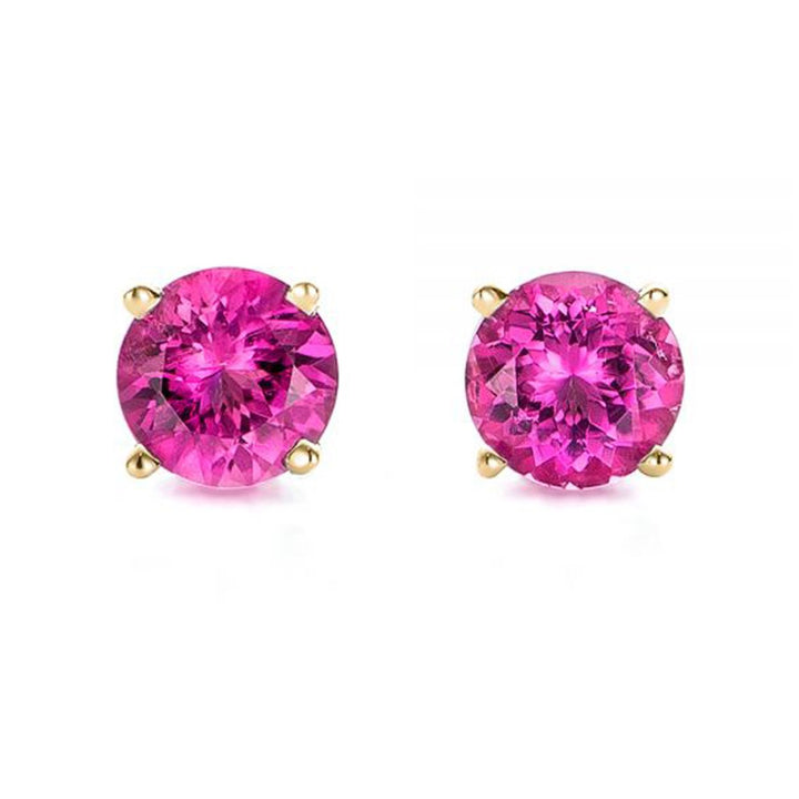 Paris Jewelry 14k Yellow Gold Push Back Round Tourmaline Stud Earrings (3MM) Plated Image 1