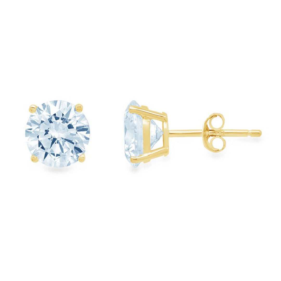 Paris Jewelry 14k Yellow Gold Push Back Round Aquamarine Birthstone Stud Earrings (4MM) Plated Image 1