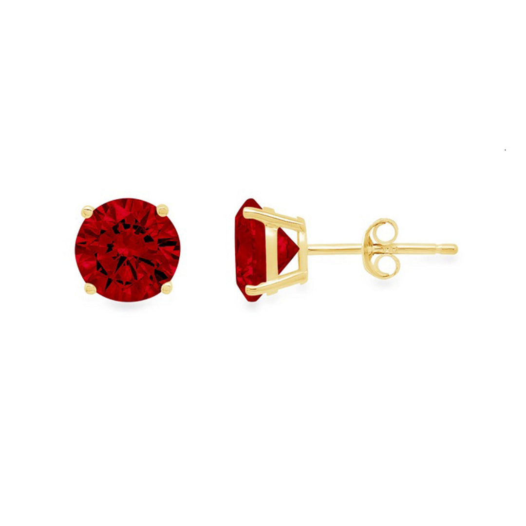 Paris Jewelry 14k Yellow Gold Garnet Stud Earrings 3MM Push Back Gift Boxed Image 1