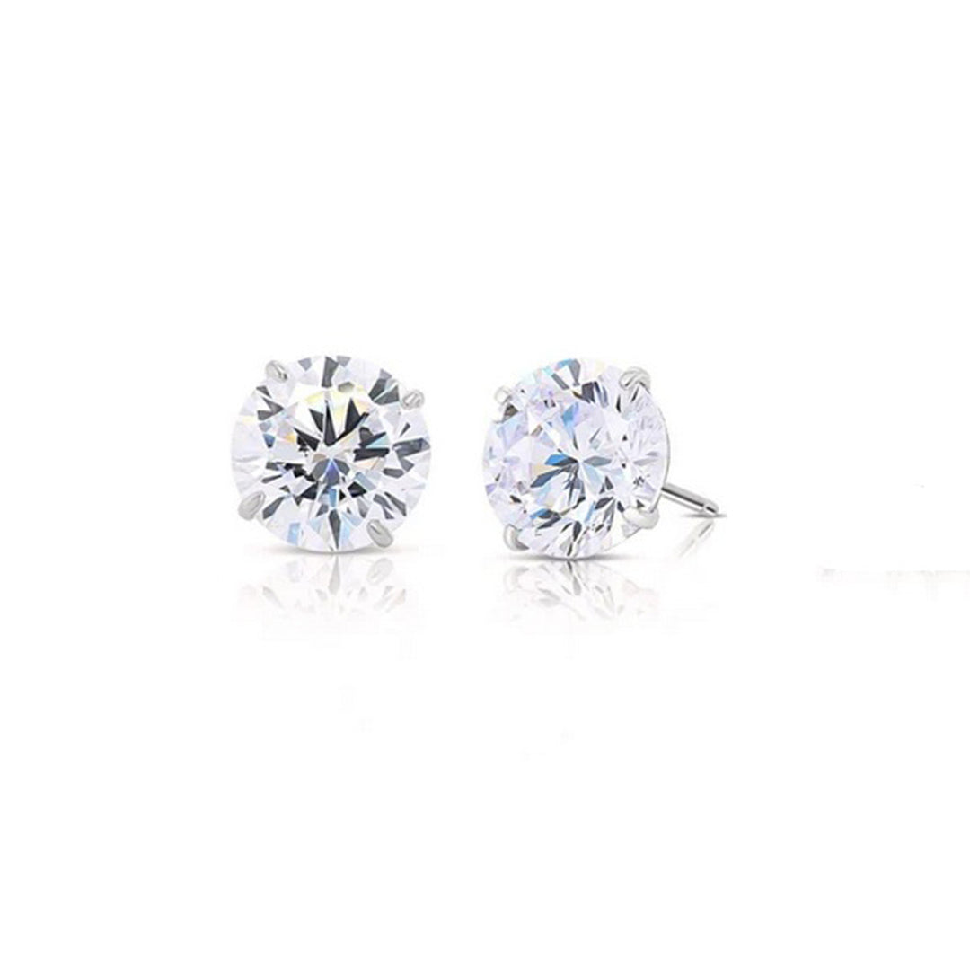 Paris Jewelry Genuine 14k White Gold Round White Sapphire Stud Earrings(2.5MM) Plated Image 1