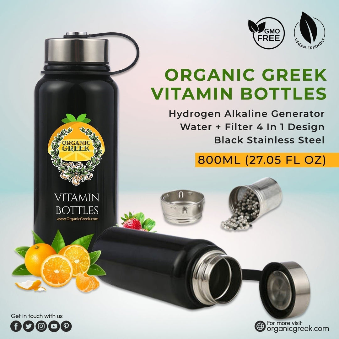 Organic Greek Vitamin Water Bottle 4 in 1 Alkaline Hydrogen Generator 800mL Black Image 2