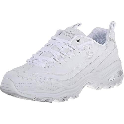 Skechers Womens DLites Memory Foam Lace-up Sneaker 8.5 WHITE/SILVER Image 1