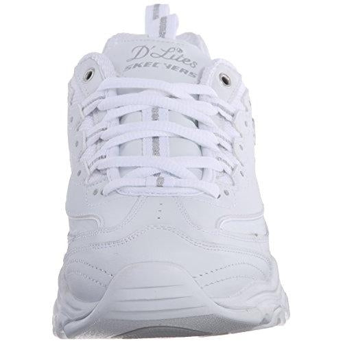 Skechers Womens DLites Memory Foam Lace-up Sneaker 8.5 WHITE/SILVER Image 3