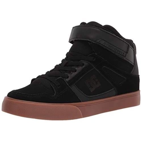 DC Kids' Pure High Top Ev Skate Shoes with Ankle Strap and Elastic Laces  BLACK/GUM Image 1