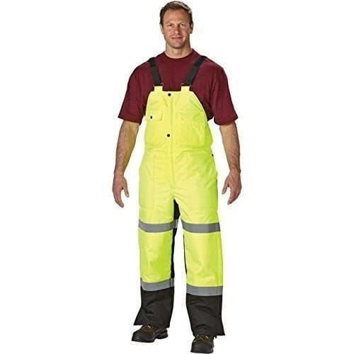 Utility Pro Lined Bib Overalls Reflective Safety Wear Yellow Lime Green M-2X Image 1