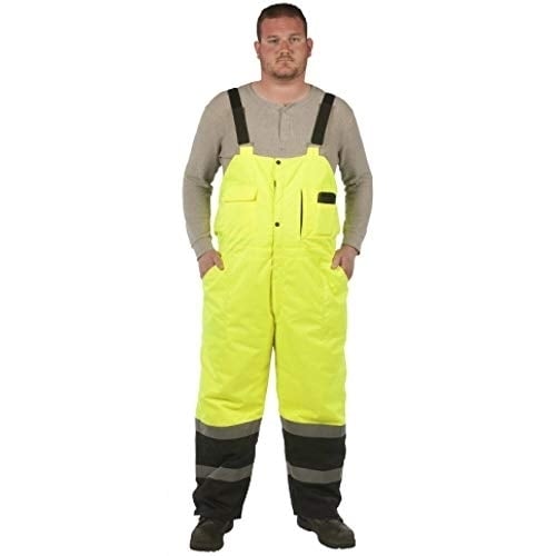 Utility Pro Lined Bib Overalls Reflective Safety Wear Yellow Lime Green M-2X Image 3