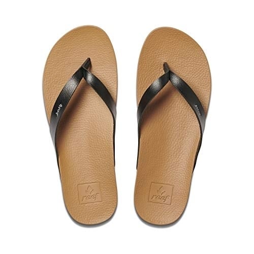 REEF Womens Cushion Court Flip Flop Black Natural RF0A3FDSBLN Vegan Leather Image 3