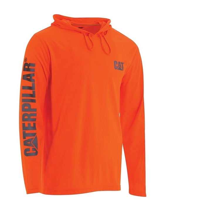 Caterpillar Work Wear Mens Hi-Vis UPF Hooded Long Sleeve T-Shirt HiVis Orange - 1510568-12131 HI/VIS ORANGE Image 3