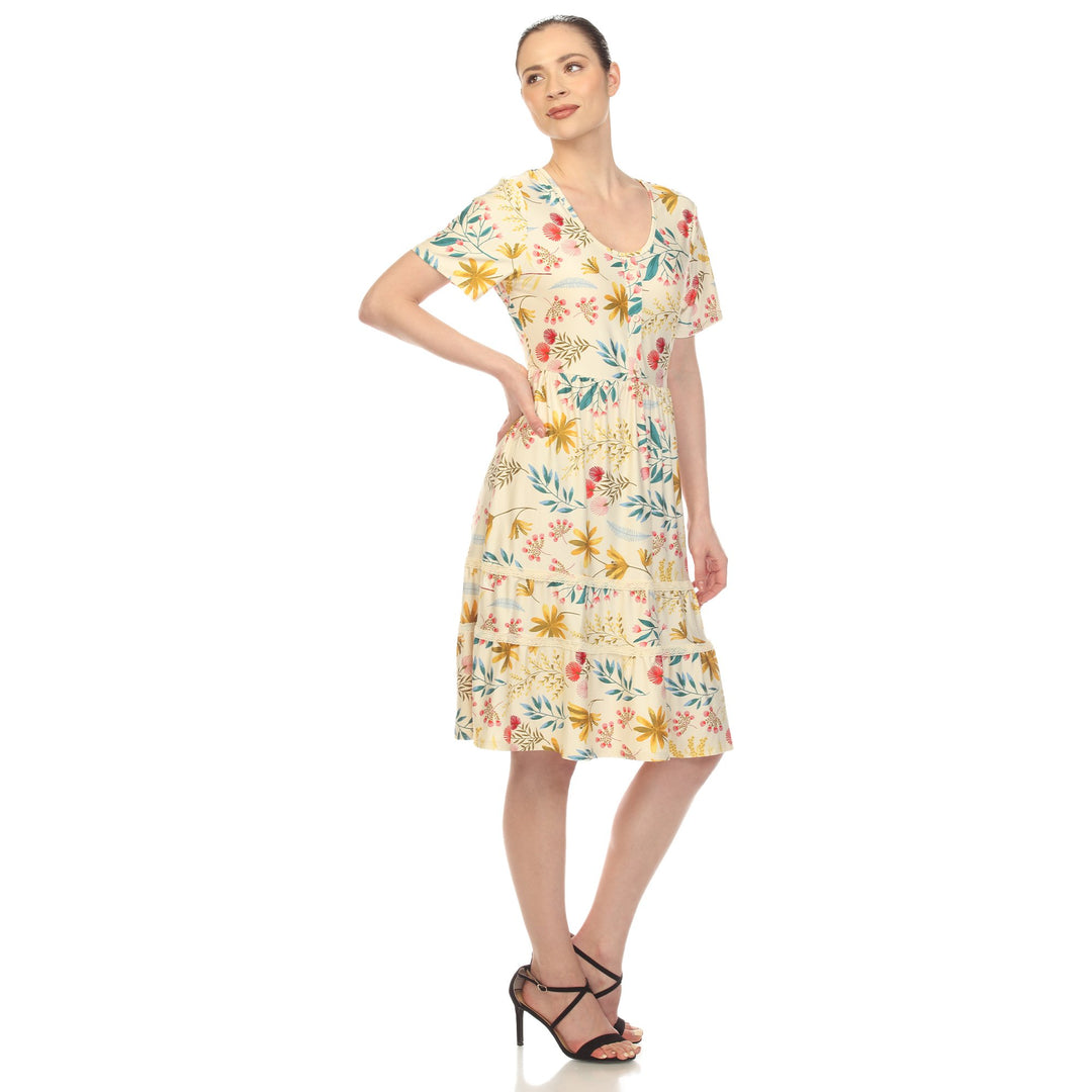 White Mark Womens Floral Short Sleeve Knee Length Tiered Dress Image 9