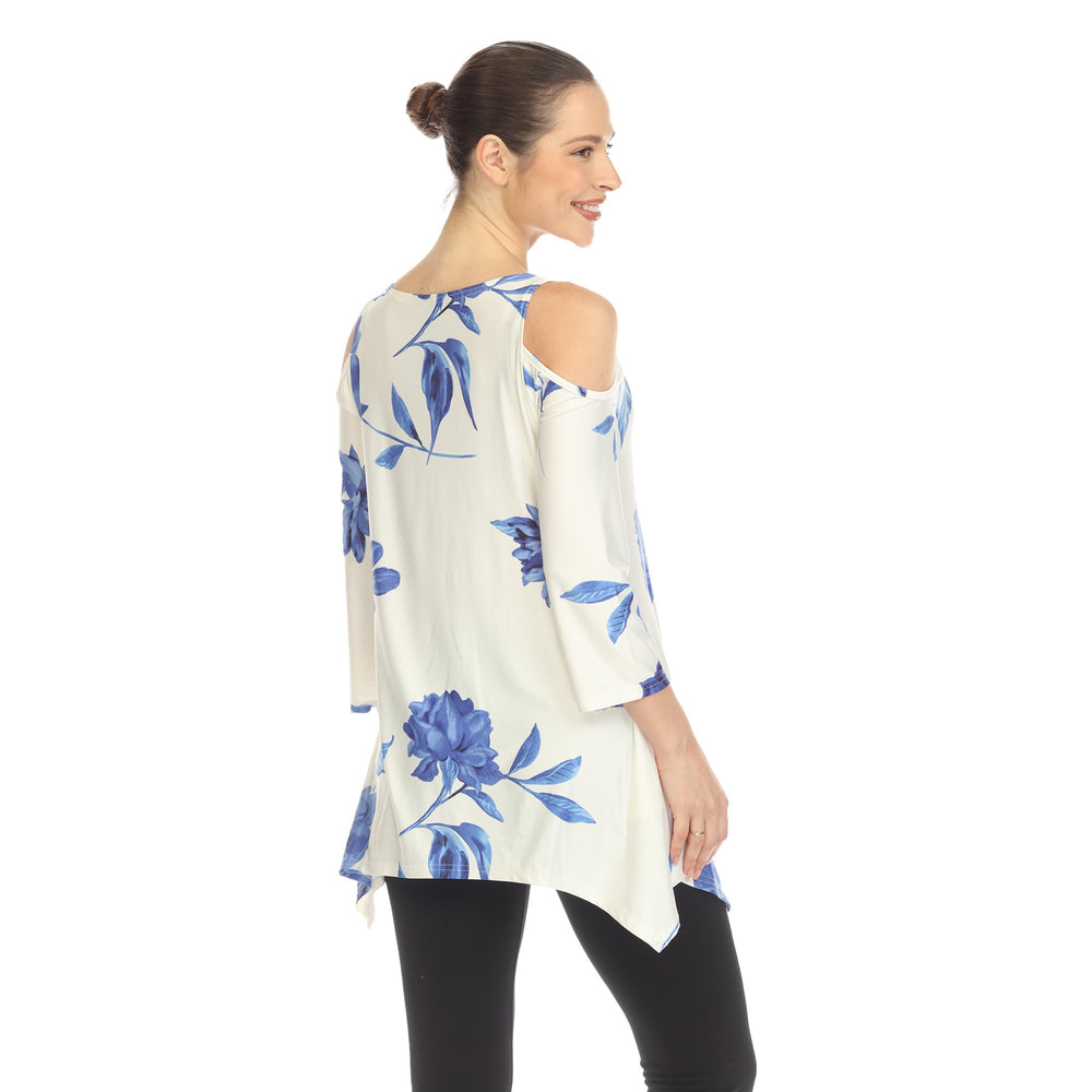 White Mark Womens Floral Cold Shoulder Tunic Top with Pockets Size S-3X Image 2