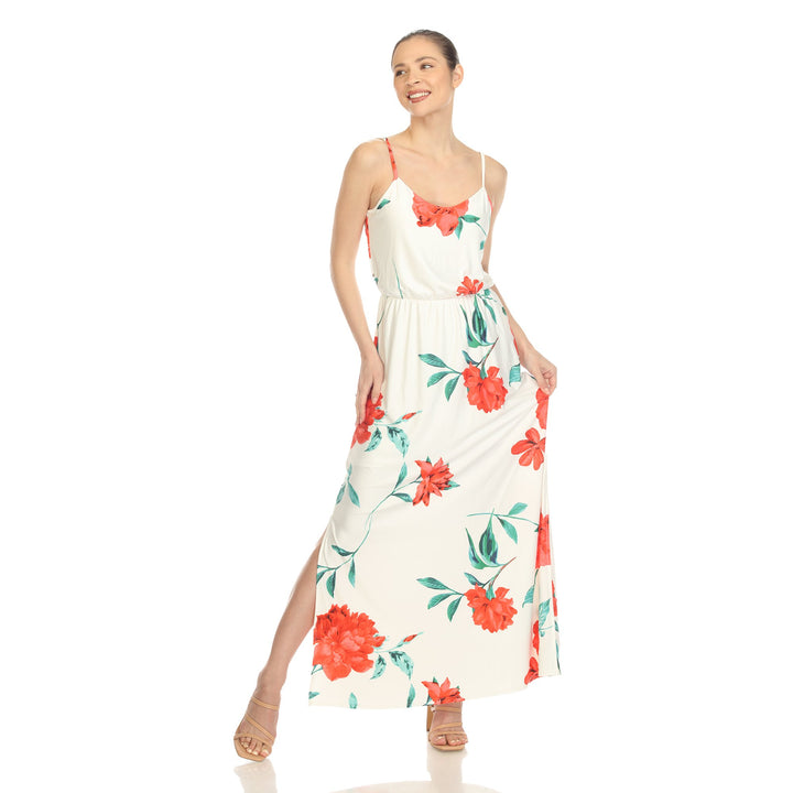 White Mark Floral Print Maxi Dress Womens Spaghetti Strap Side Slit Sizes S-3X Image 1