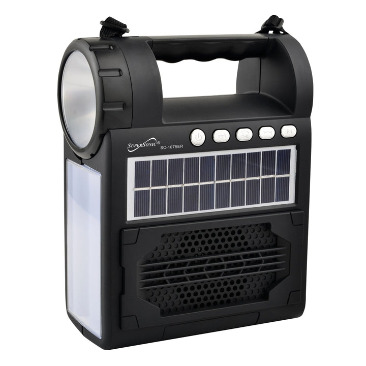 Solar Power Speaker with FM Radio Flashlight Bluetooth Portable SC-1075ER Image 1