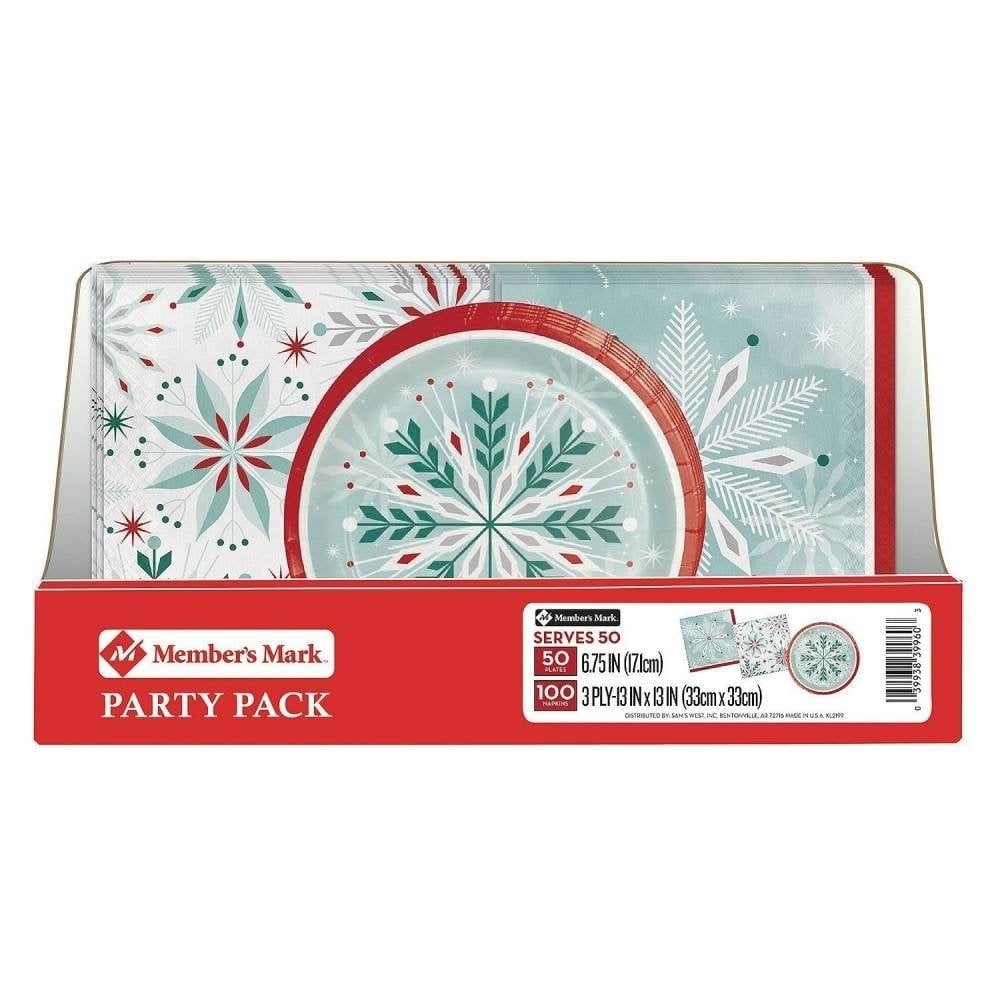 Members Mark Wonderland Frost Snowflake Party Pack - 100 Napkins and 50 Plates Image 1