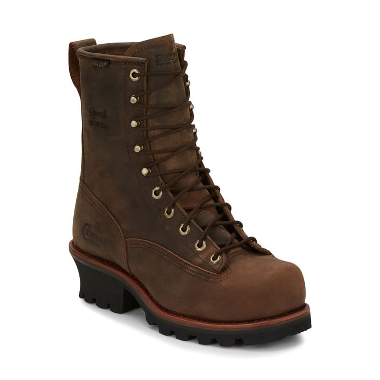 Chippewa Mens 8" Paladin Logger Lace-To-Toe Waterproof Steel Toe Boot Brown - 73101 BROWN Image 1