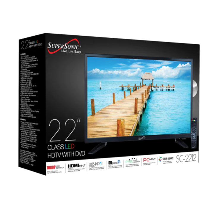 22" Supersonic 12 Volt ACDC LED HDTV with DVD Player USB SD Card Reader and HDMI (SC-2212) Image 3