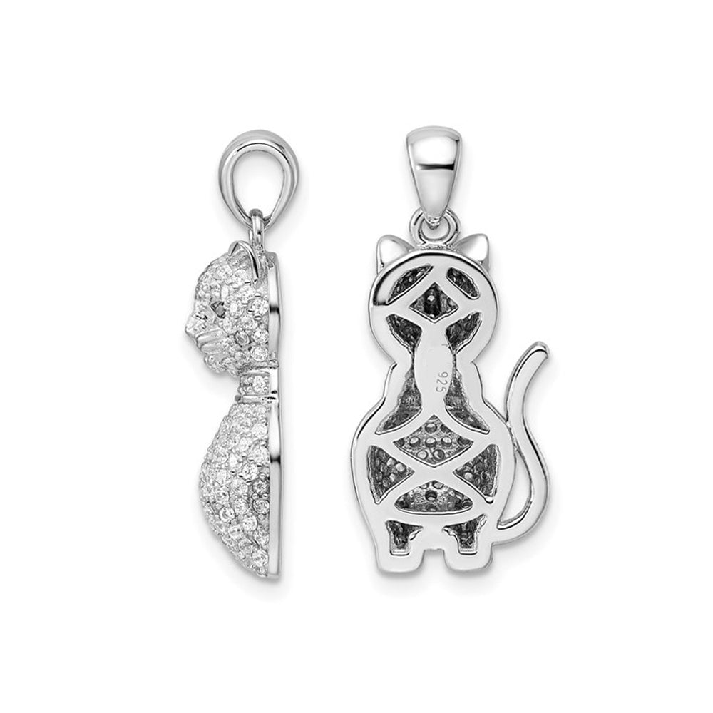 Sterling Silver Cat Pendant Necklace with Cubic Zirconia (CZ)s and Chain Image 3