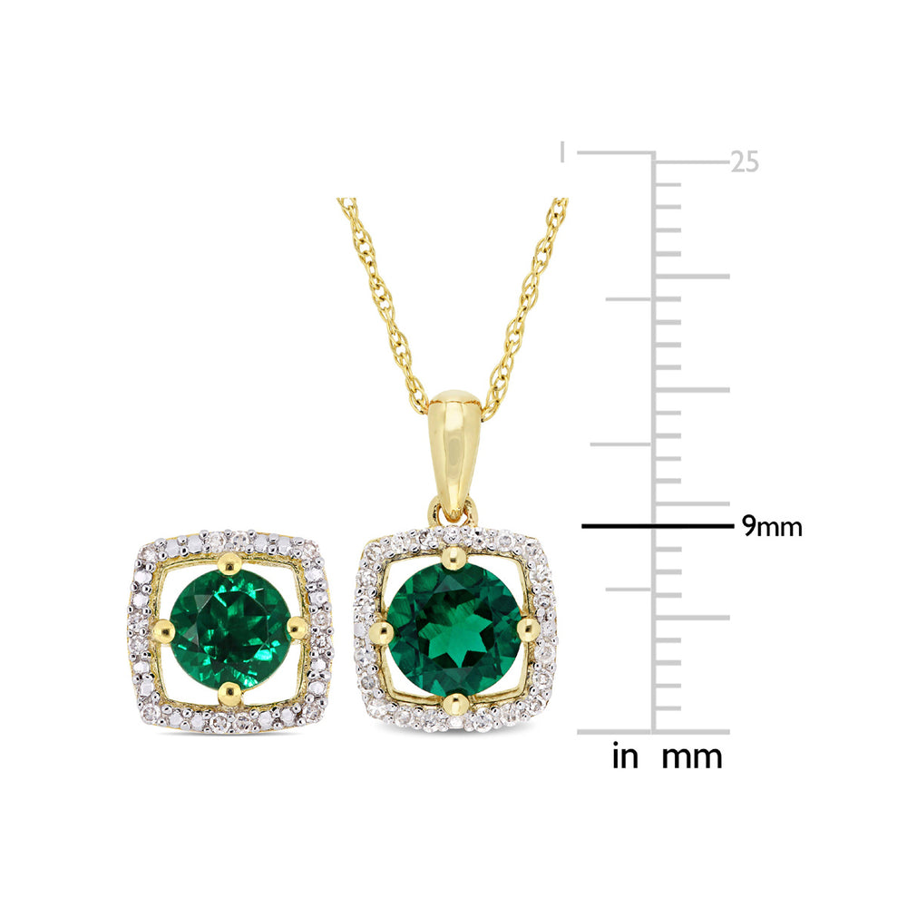 1.80 Carat (ctw) Lab-Created Emerald and Diamond Earrings and Pendant Set in 10K Yellow Gold Image 2