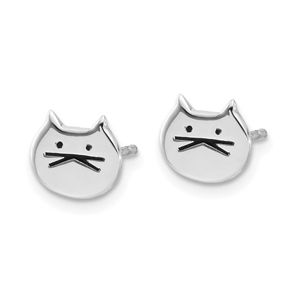 Sterling Silver Cat Face Post Earrings Image 4