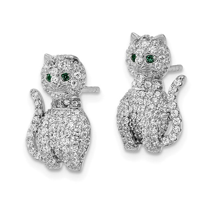 Sterling Silver Cat Earrings with Cubic Zirconia (CZ)s Image 3