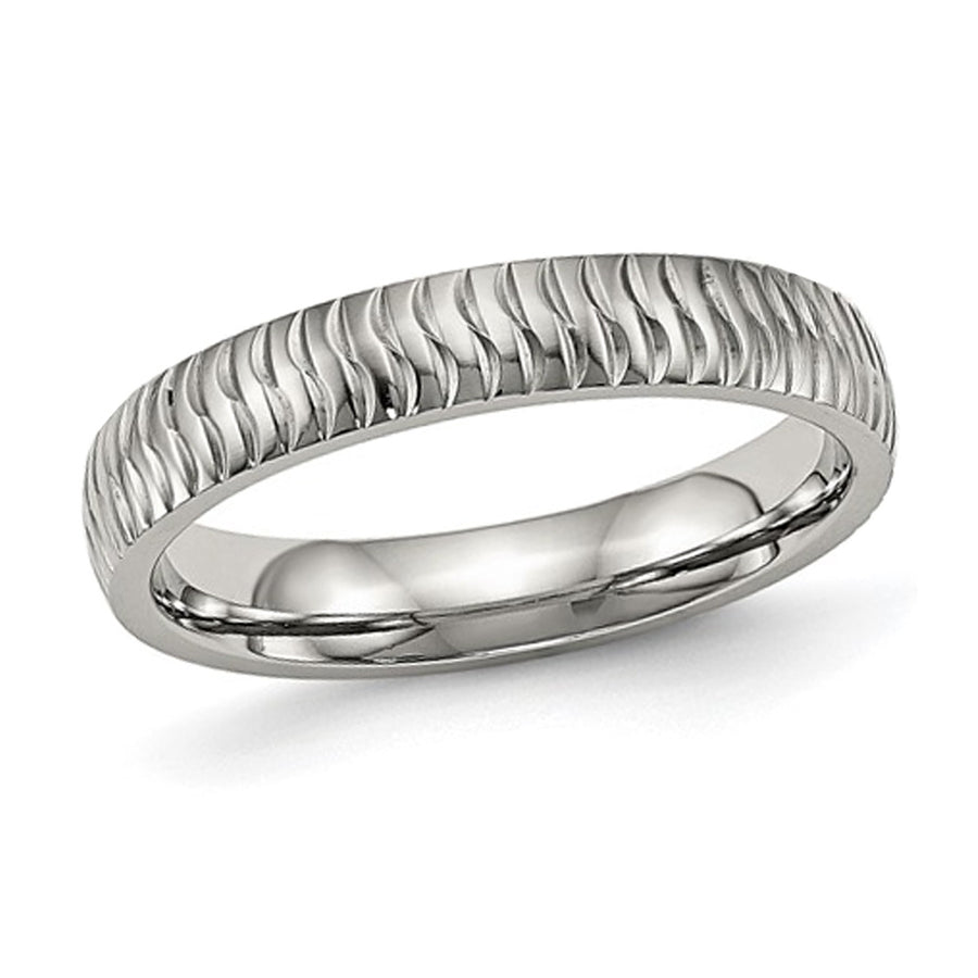 Ladies or Mens Stainless Steel Textured Wedding Band Ring (4mm) Image 1