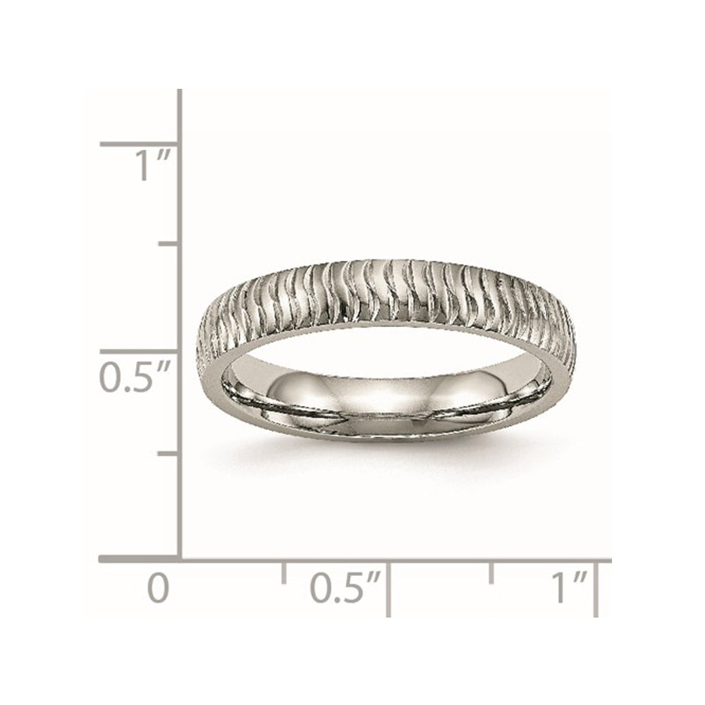 Ladies or Mens Stainless Steel Textured Wedding Band Ring (4mm) Image 3