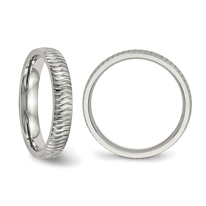 Ladies or Mens Stainless Steel Textured Wedding Band Ring (4mm) Image 4