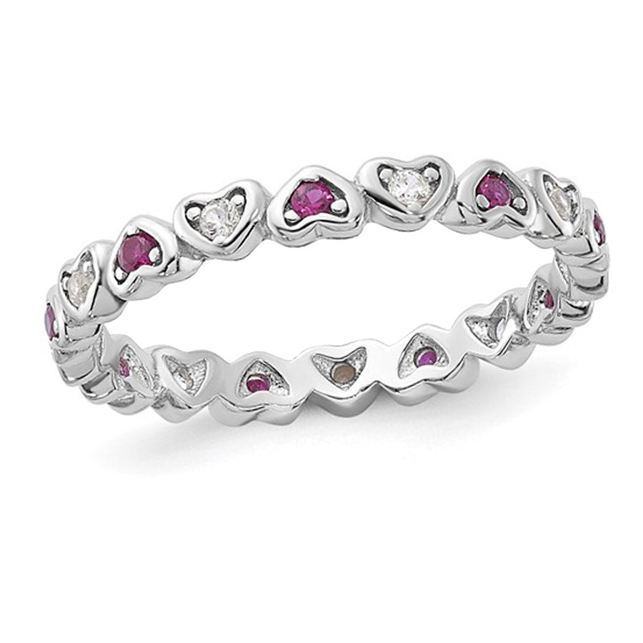 2/5 Carat (ctw) Lab-Created Ruby and White Sapphire Heart Ring Band in Sterling Silver Image 1