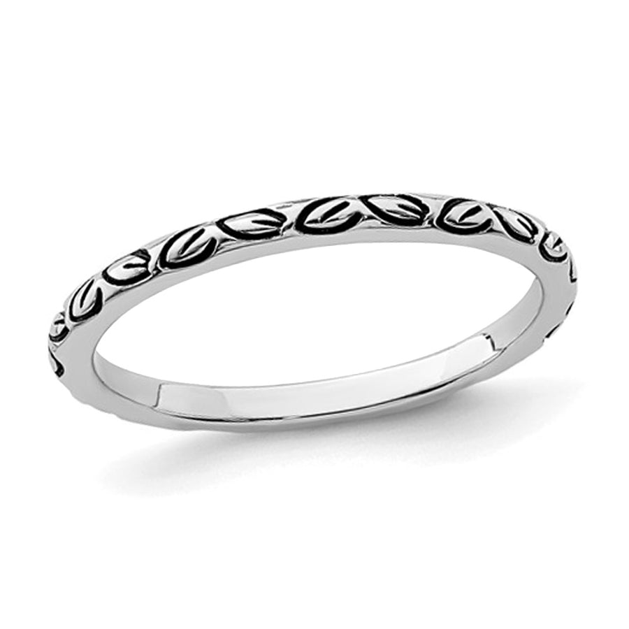 Sterling Silver Antiqued Leaf Ring Band Image 1
