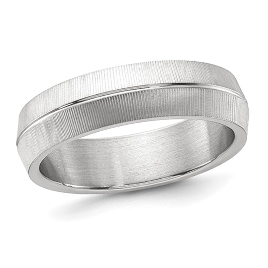 Mens Titanium Polished and Textured Band Ring (6mm) Image 1