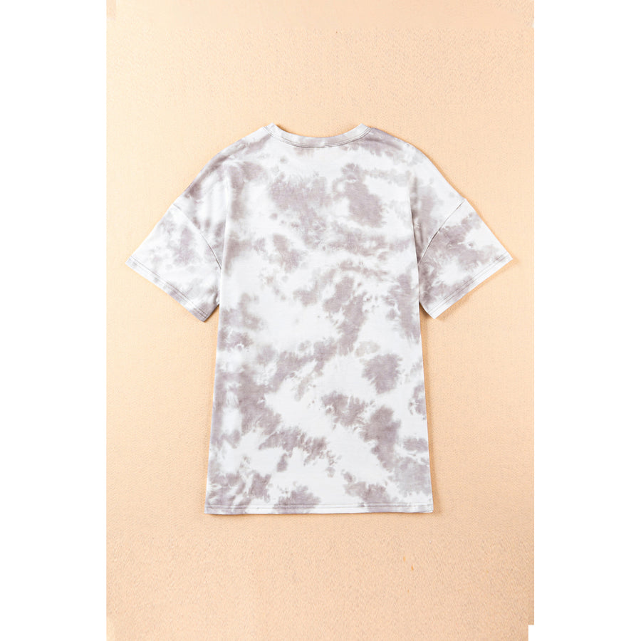 Women's White Oversized Tie-dye AMERICA Graphic T-shirt with Distressing Image 1