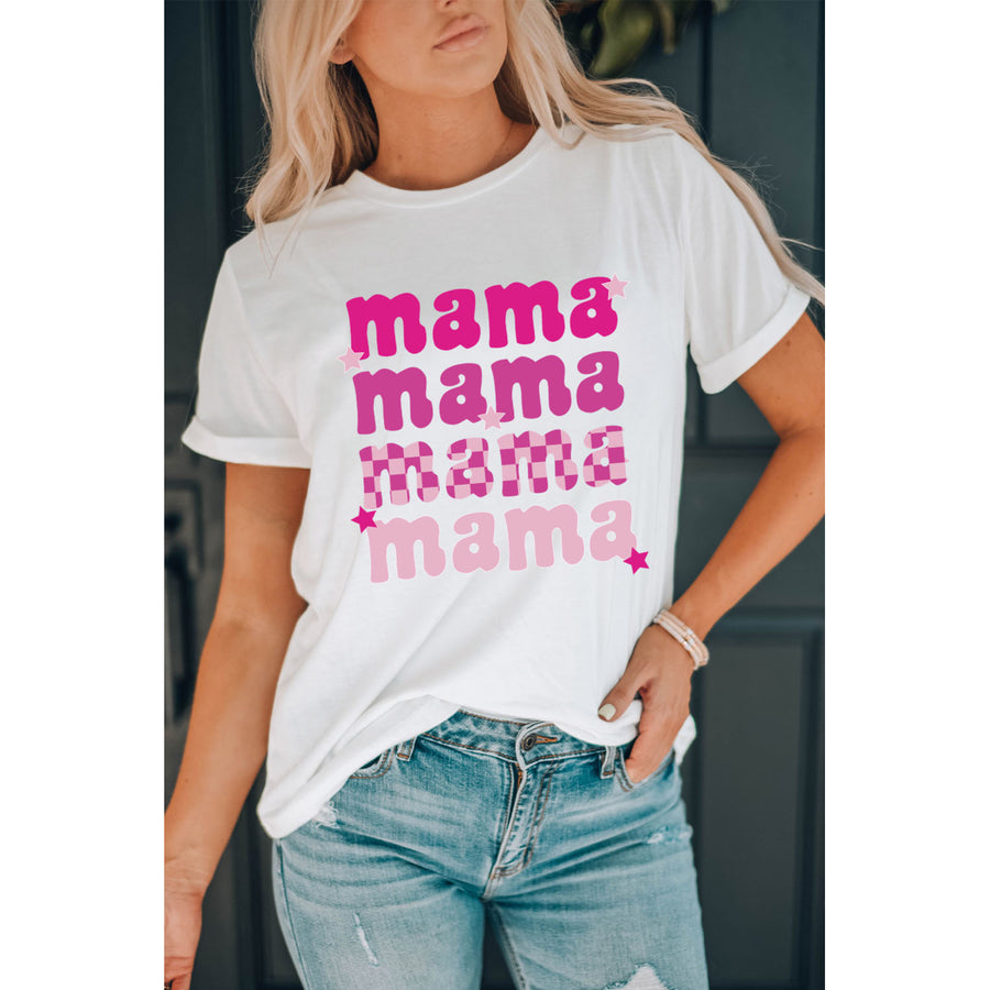 Womens White Round Neck mama Graphic Casual Tee Image 1