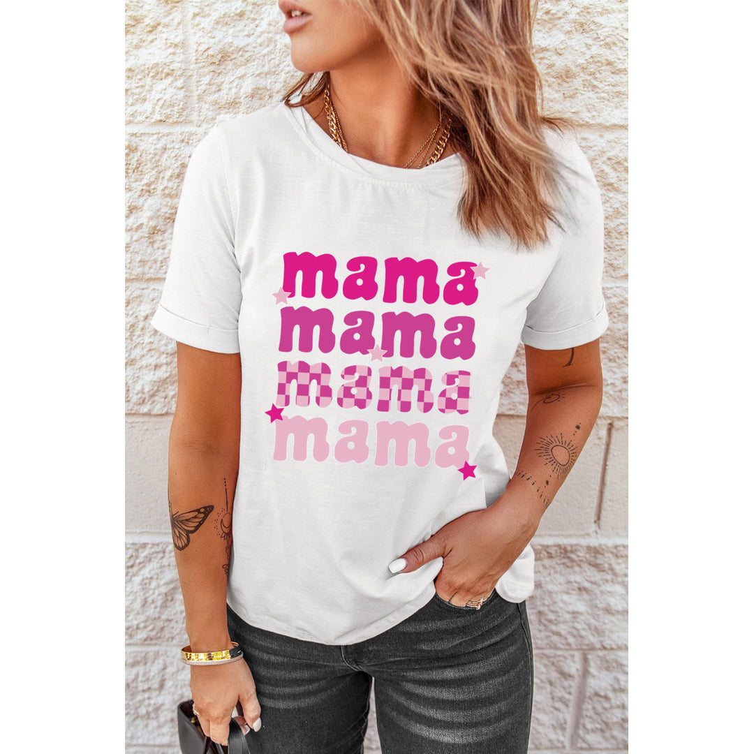 Womens White Round Neck mama Graphic Casual Tee Image 3
