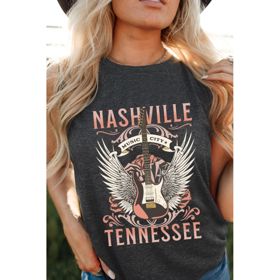 Womens Gray NASHVILLE TENNESSEE and Guitar Print Shift Tank Top Image 1