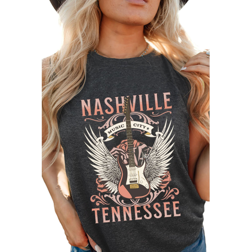 Womens Gray NASHVILLE TENNESSEE and Guitar Print Shift Tank Top Image 2