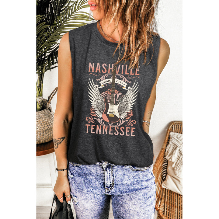 Womens Gray NASHVILLE TENNESSEE and Guitar Print Shift Tank Top Image 4