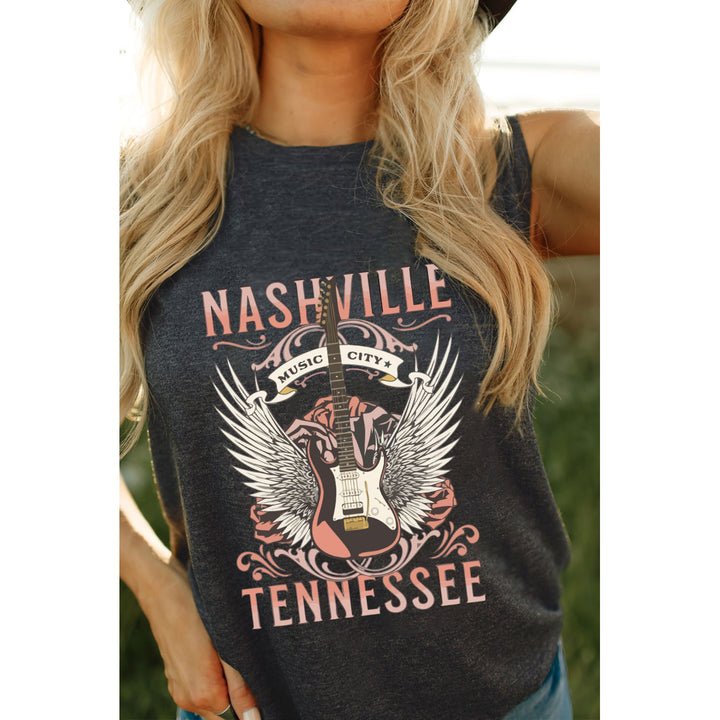 Womens Gray NASHVILLE TENNESSEE and Guitar Print Shift Tank Top Image 6