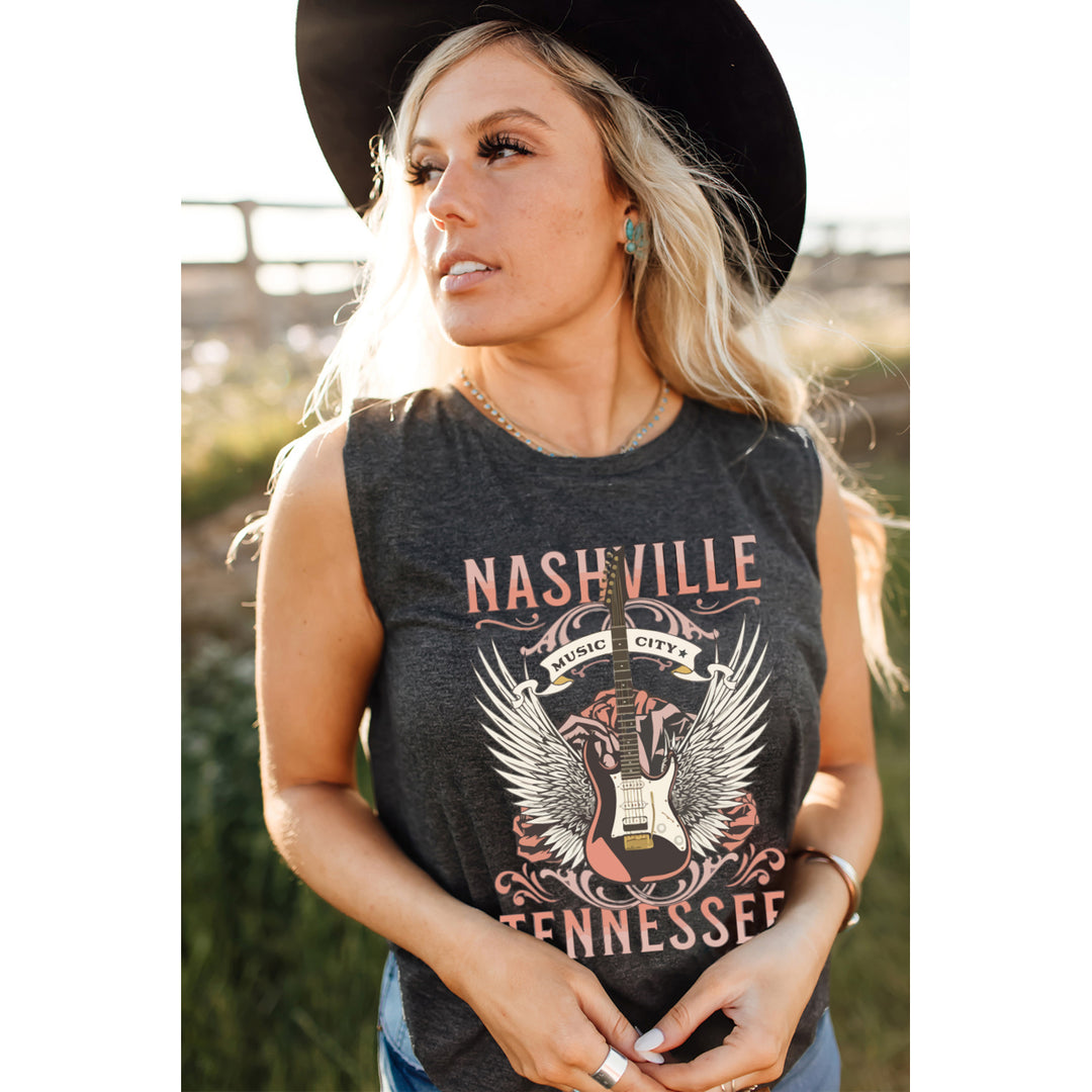 Womens Gray NASHVILLE TENNESSEE and Guitar Print Shift Tank Top Image 7