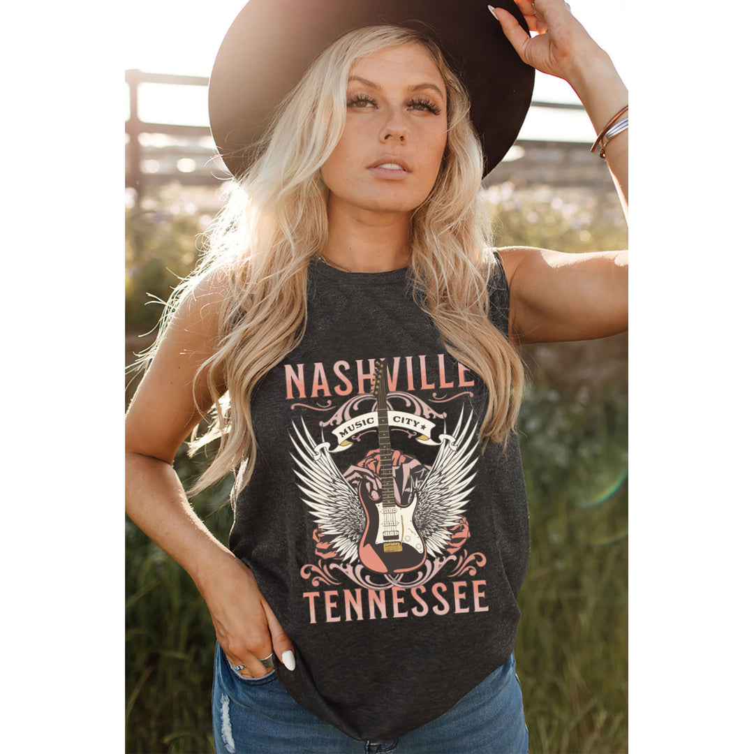 Womens Gray NASHVILLE TENNESSEE and Guitar Print Shift Tank Top Image 9