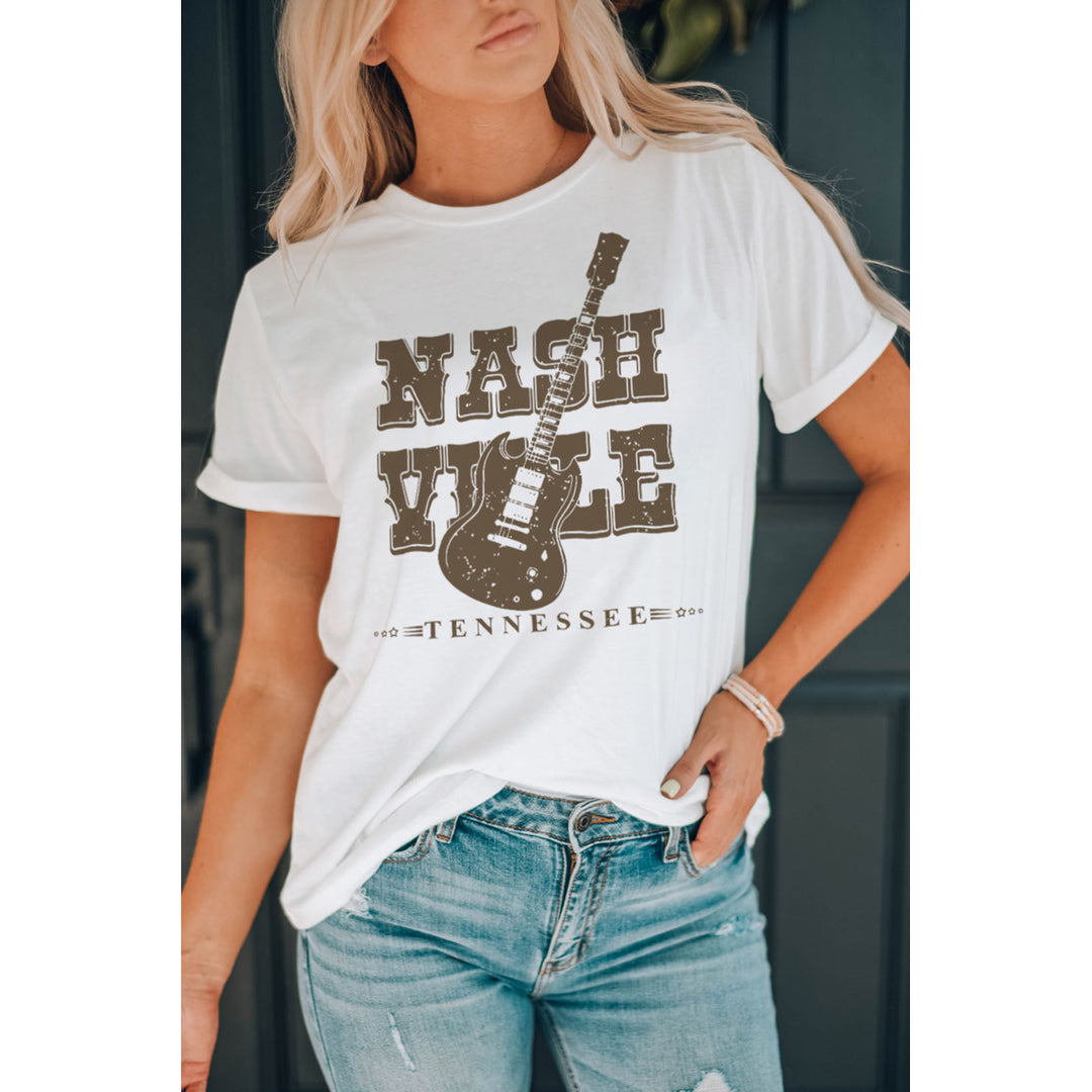 Womens White NASHVILLE Country Music Theme Graphic Tee Image 1