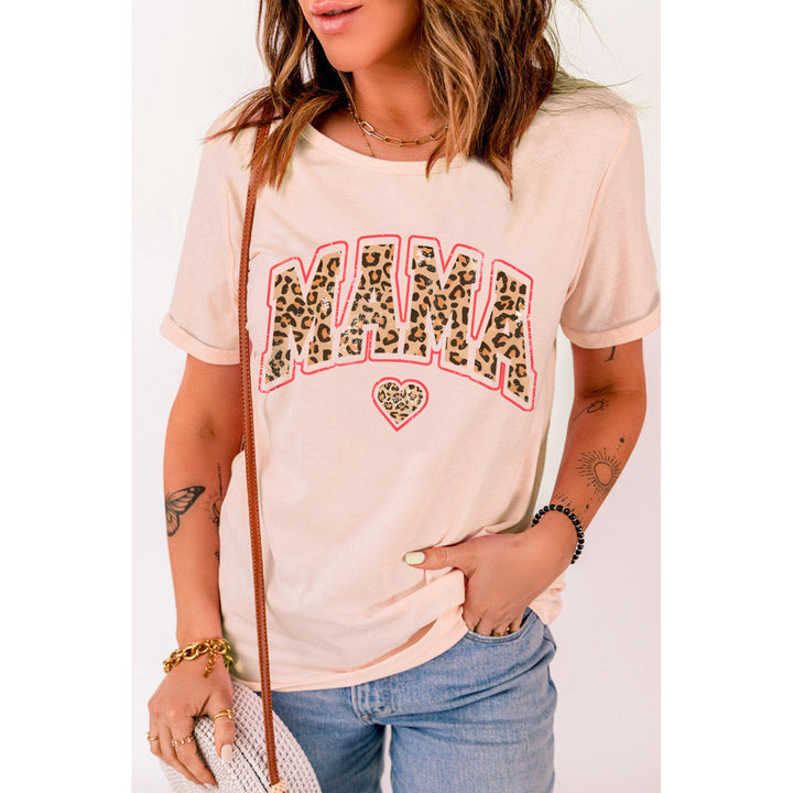 Womens Pink MAMA Leopard Heart Graphic T Shirt Image 1