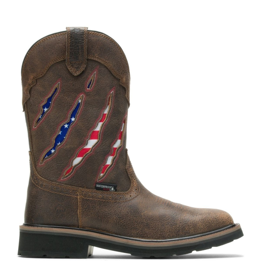 WOLVERINE Mens Rancher Claw Wellington Soft Toe Work Boot Brown/Flag - W200138 flag/brown Image 1