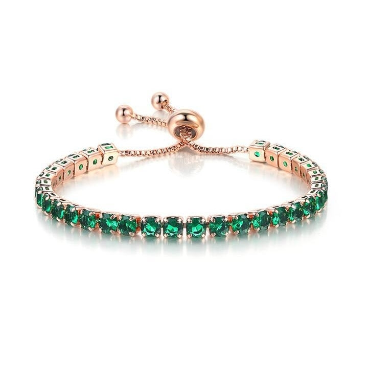 10k Rose Gold 6 Cttw Created Emerald Round Adjustable Tennis Plated Bracelet Image 1