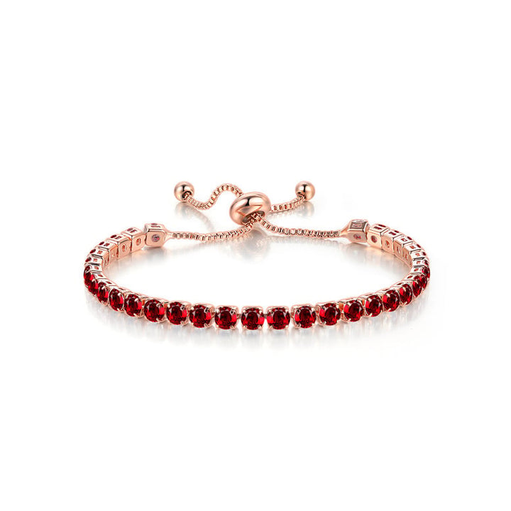 10k Rose Gold 6 Cttw Created Garnet Round Adjustable Tennis Plated Bracelet Image 1