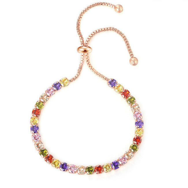10k Rose Gold 6 Cttw Created Multi Color Round Adjustable Tennis Plated Bracelet Image 1