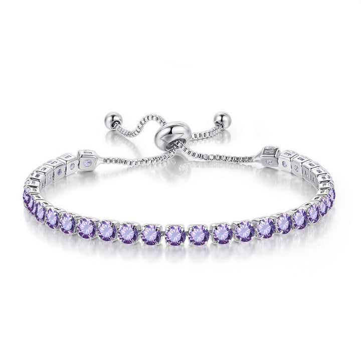 10k White Gold 7 Cttw Created Tanzanite Round Adjustable Tennis Plated Bracelet Image 1