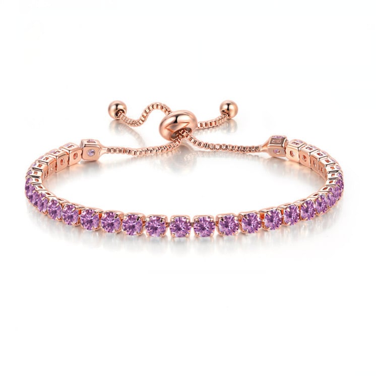 18k Rose Gold 6 Cttw Created Amethyst Round Adjustable Tennis Plated Bracelet Image 1