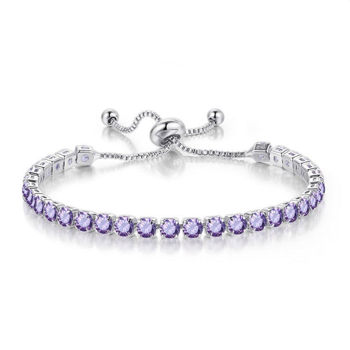 18k White Gold 6 Cttw Created Tanzanite Round Adjustable Tennis Plated Bracelet Image 1