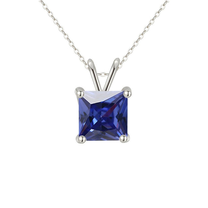 18K White Gold 1-2 Carat Created Blue Sapphire Princess Stud Necklace Plated 18 Inch Image 1